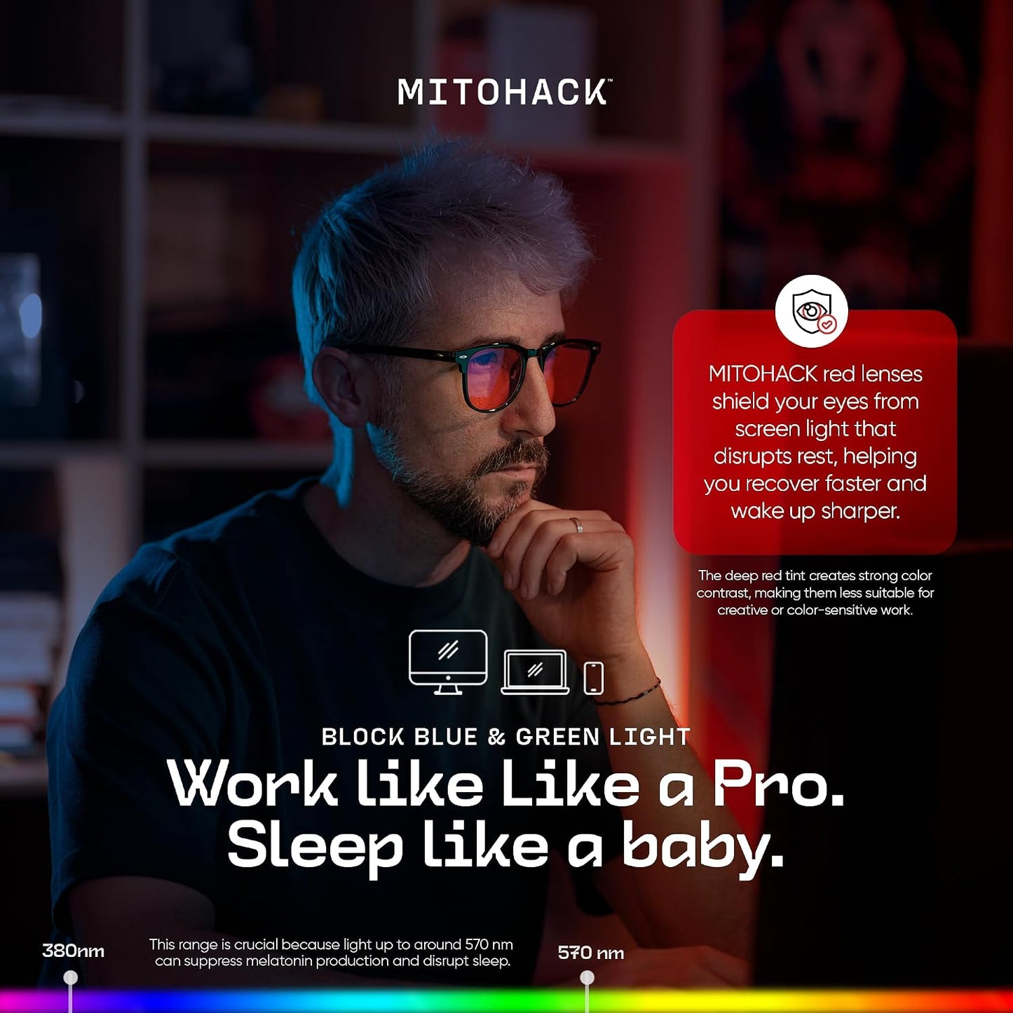 Blue Light Glasses Men & Women ULTRALIGHT - Blue Light Blocking Glasses Men Bluelight Glasses - Blue Light Blocking Glasses Women anti Blue Light Glasses Red Light Glasses - Biohacker Red Lens