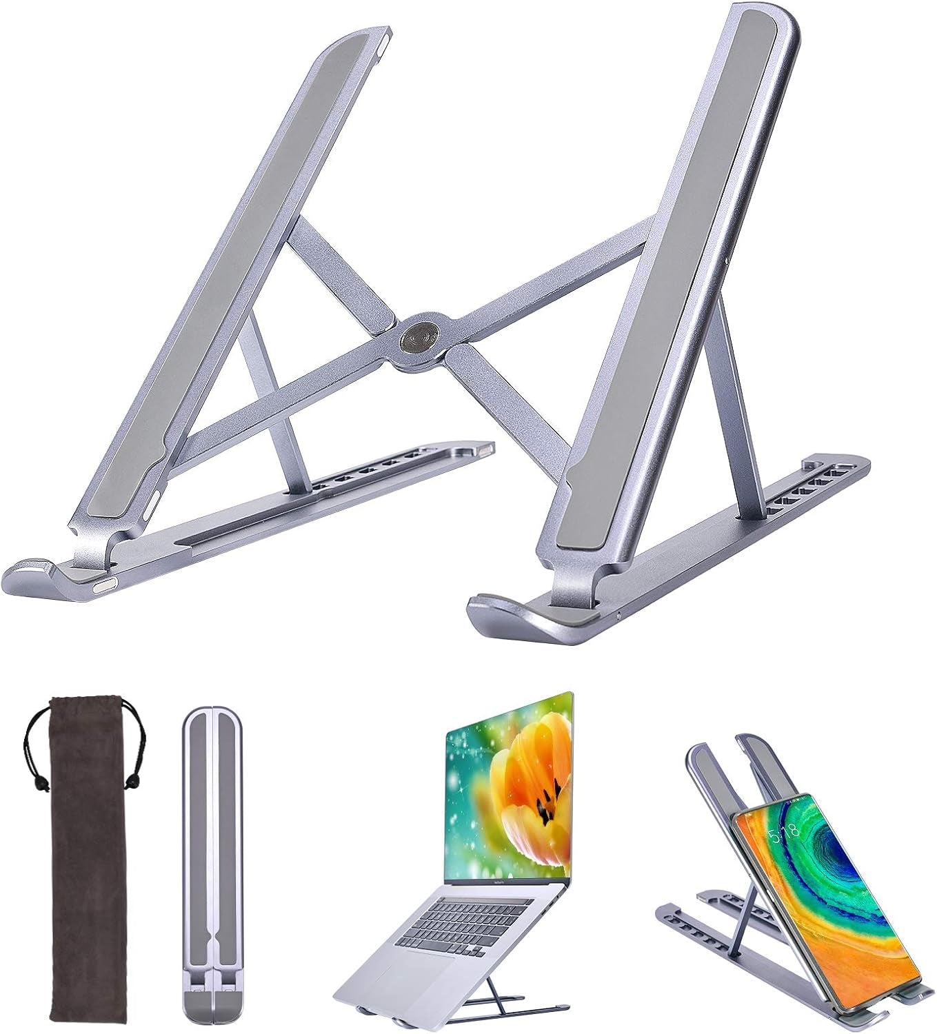 Laptop Ständer, Aluminium Laptop Stand Höhenverstellbar Mit Spezielles Magnetisches Design, Faltbarer Notebook Ständer Kompatibel Mit Laptops 10-15,6 Zoll (Space Grey)