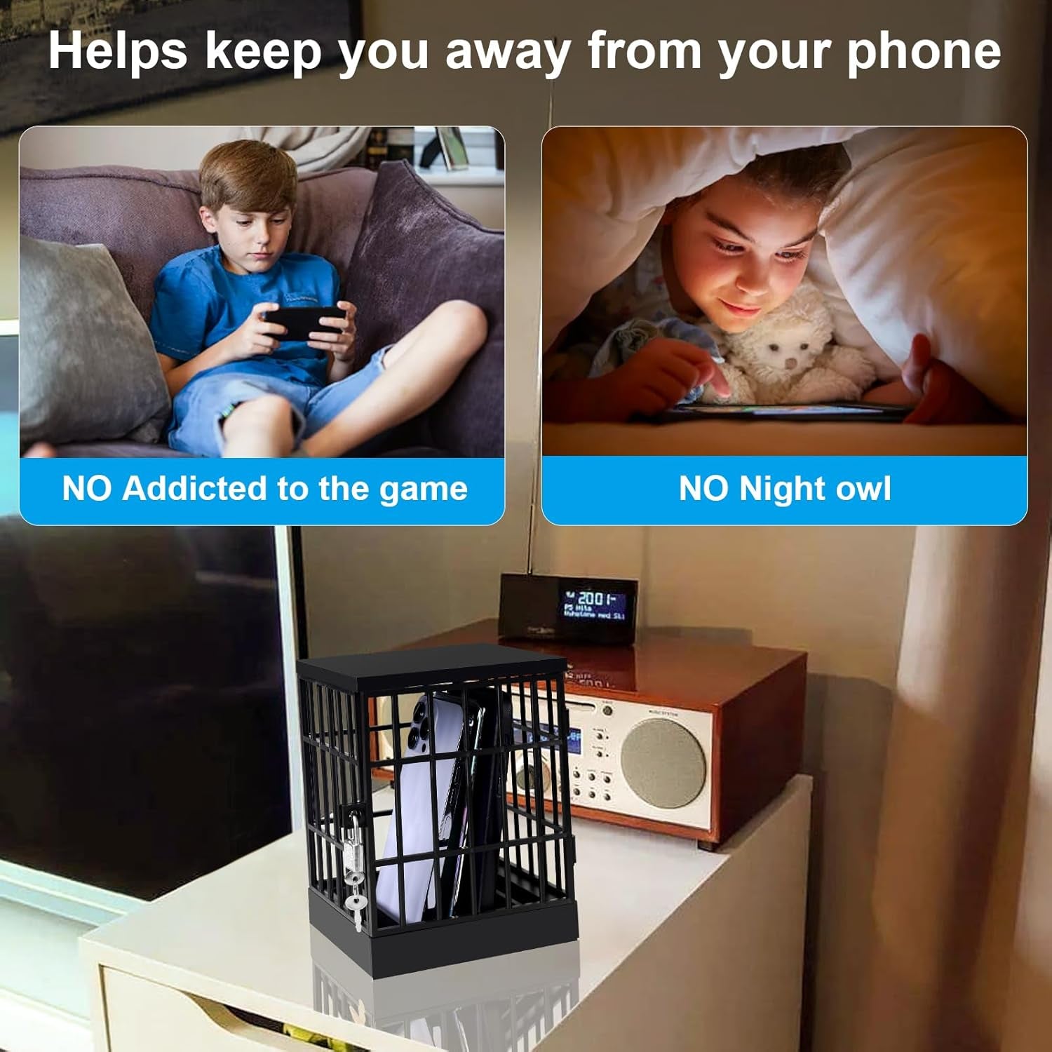 Cell Phone Jail Lock Box, Mobile Phones Prison Lockable Cage for Classroom Family Time Party