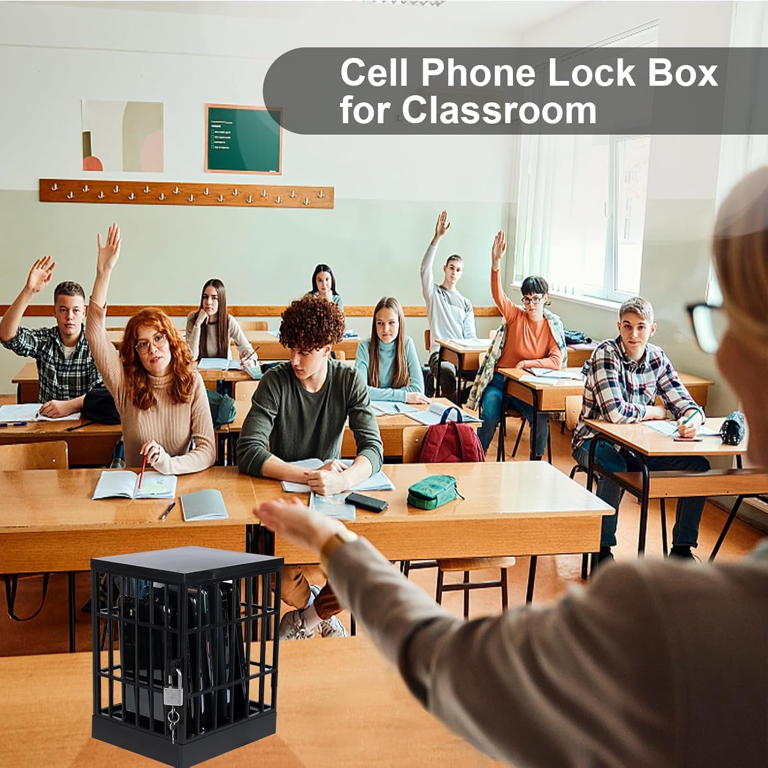 Cell Phone Jail Lock Box, Mobile Phones Prison Lockable Cage for Classroom Family Time Party